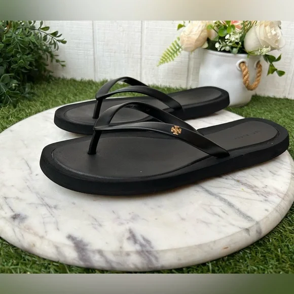 Tory Burch Black Minimalist Flip Flop Sandals women size 10 preowned - Picture 3 of 13